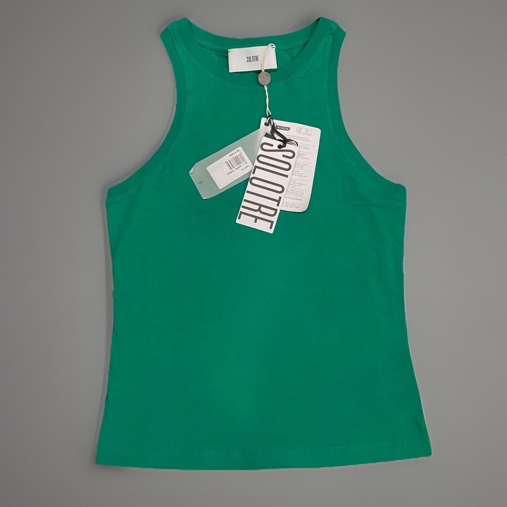 NWT SOLOTRE Canotta Sleeveless Tank Top Green‎ Basic Work Casual Summer Size S